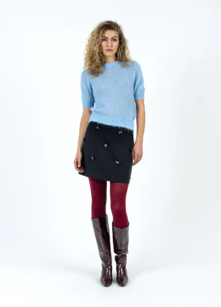 SHORT SLEEVE KNIT IN ALPACA PASTEL BLUE