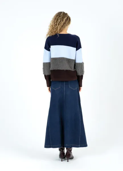 COLORBLOCK KNIT WITH FURRY SLEEVES